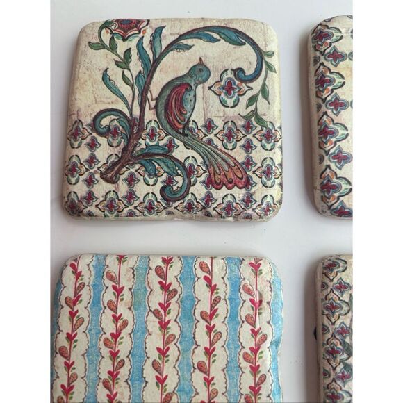 Vintage Kate McRostie Ceramic Tiles Coasters Set of 4 Blue Red Birds - Picture 2 of 6